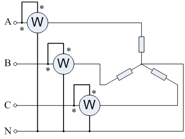 三相功率表接线图之三瓦计法