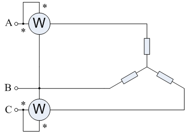 三相功率表接线图之二瓦计法