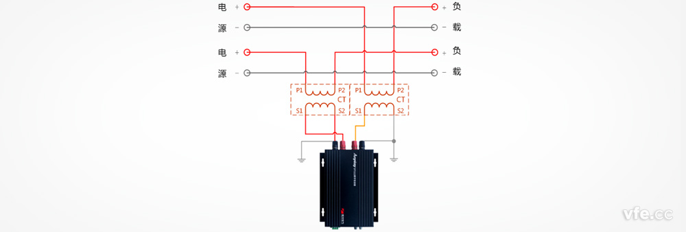 DT122数字变送器于两个单相电流互感器接线图