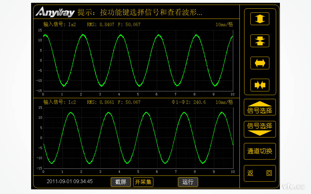 傅里叶变换计算相位差WP4000变频功率分析仪波形及相位差界面